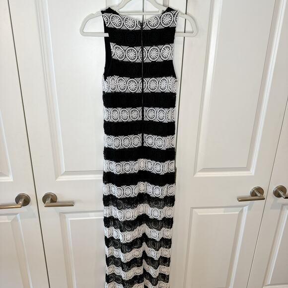 ALICE + OLIVIA Lucia Black White Crochet Racerback Slit Maxi Dress | Small - Picture 5 of 15